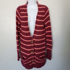 Free People Beach Small Chunky Knit Cardigan Long Sleeve V-neck Wood Buttons Top